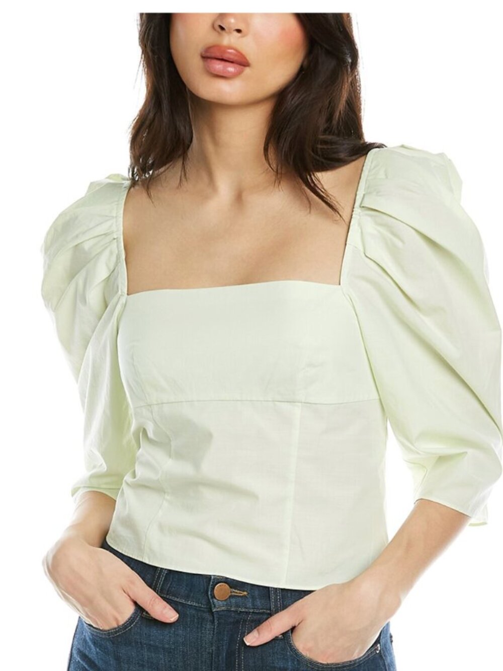 Vince Puff Sleeve Cotton Top NWT Size 4‎ Light Green Square Neck Blouse